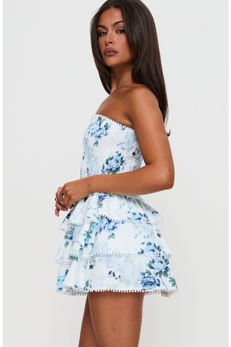 Sunkiss Frill Strapless Minidress, Alternate, color, WHITE/BLUE