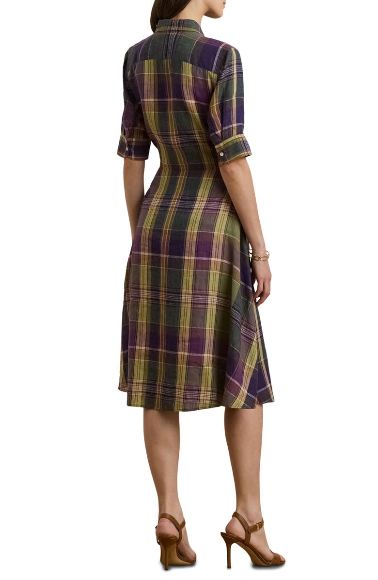Lauren Ralph Lauren Plaid Tie Front Linen Shirtdress | Nordstromrack