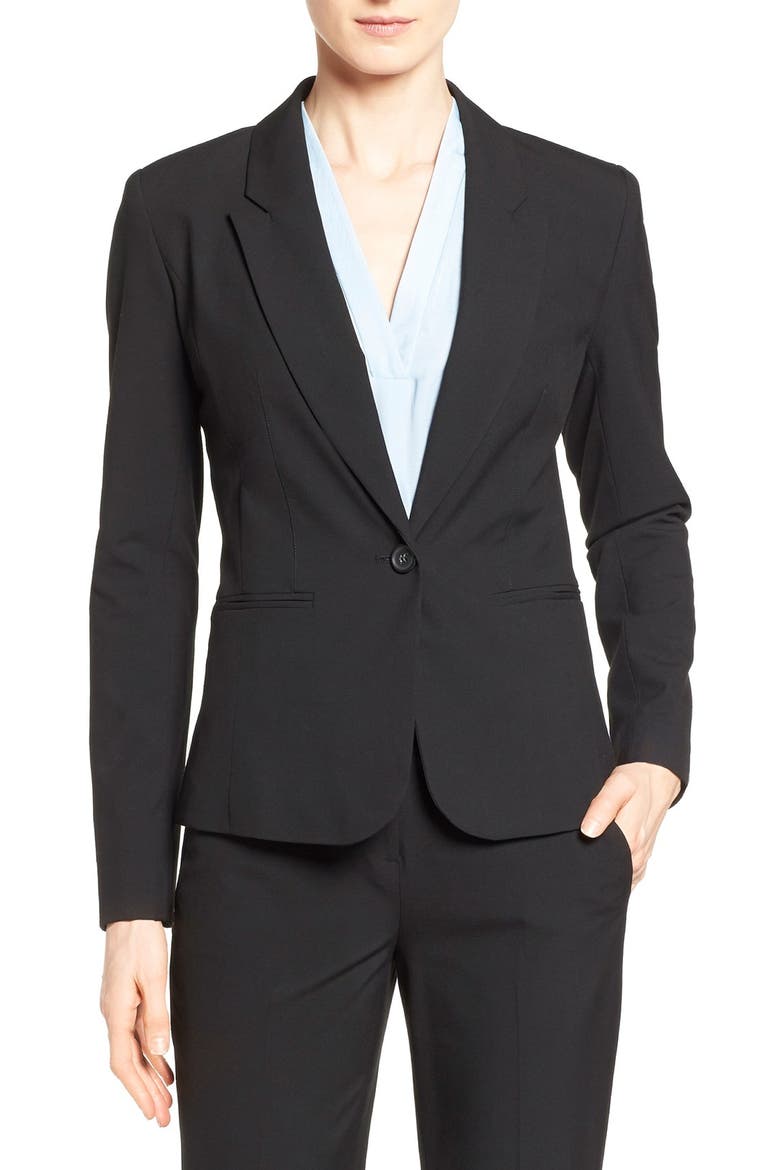 One-Button Stretch Suit Jacket, Main, color, BLACK