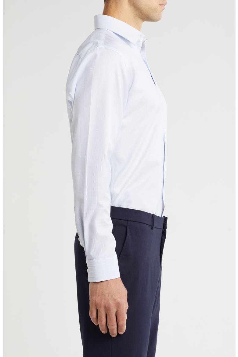 Trim Fit Premium Non-Iron Ticking Stripe Cotton Dress Shirt, Alternate, color, BLUE TICKING STRIPE