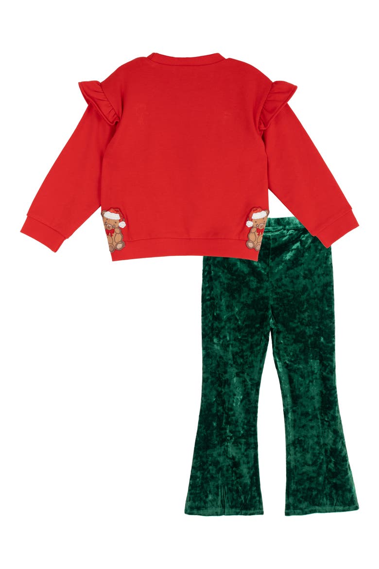 Kids' Beary Merry Sweatshirt & Velvet Pants Set, Alternate, color, RED