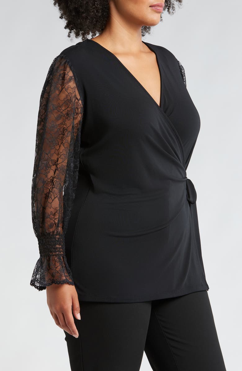 Anne Klein Mixed Media Wrap Top, Alternate, color, 