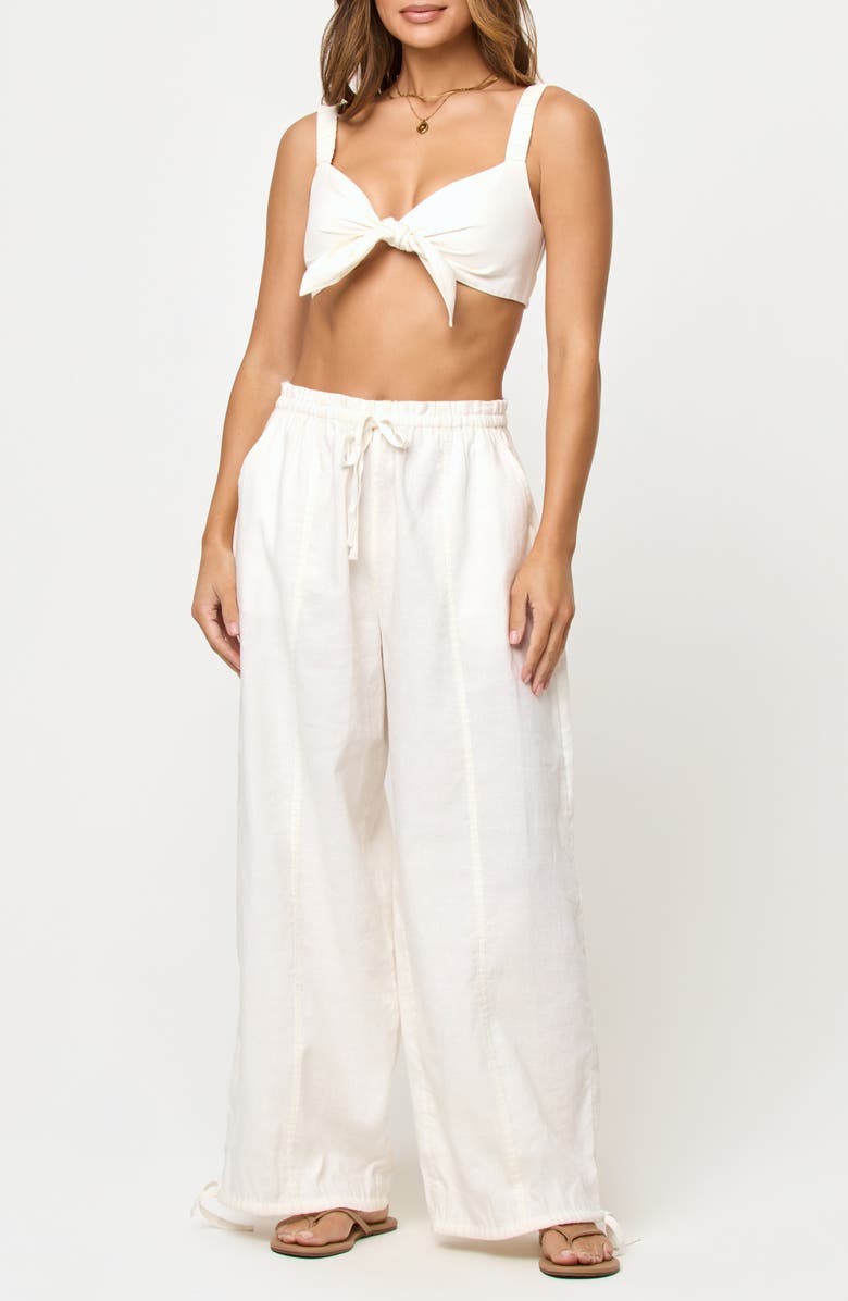 LSPACE Ellis Wide Leg Linen & Cotton Cover-Up Pants, Alternate, color, Cream