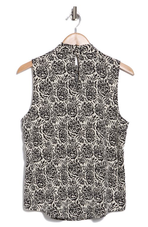 T Tahari Airflow Knotted Neck Sleeveless Top In Ditzy Geo Floral Print