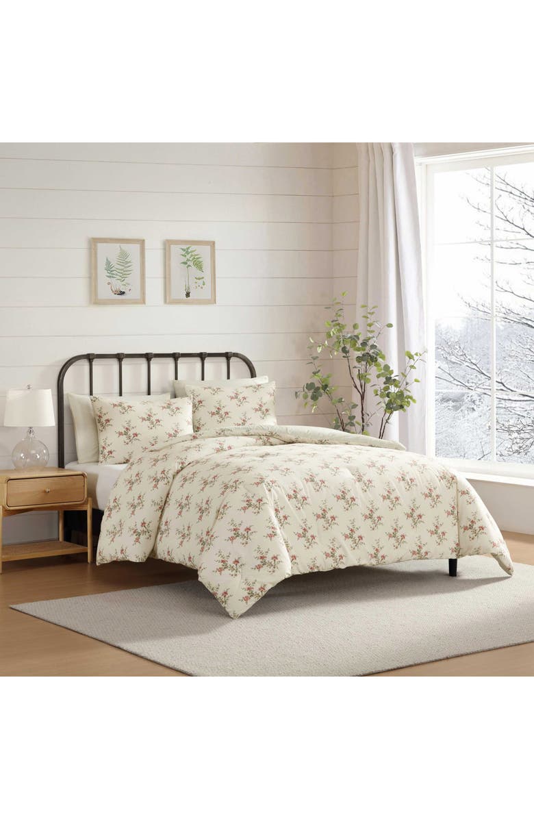 Laura Ashley Jessika Flannel Comforter & Sham Set, Alternate, color, Light/ Red