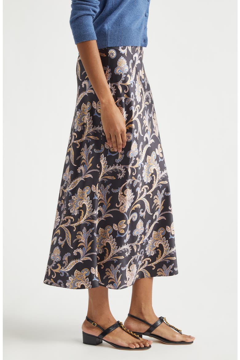 Clover Bias Cut Silk Blend Skirt, Alternate, color, BLACK MULTI