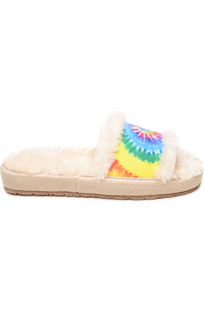 Minnetonka Leena Tie Dye Faux Fur Slide Slipper, Alternate, color,