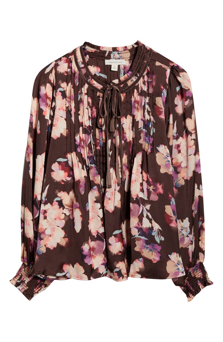 Treasure & Bond Pintuck Satin Top, Alternate, color, Brown Flower Wash