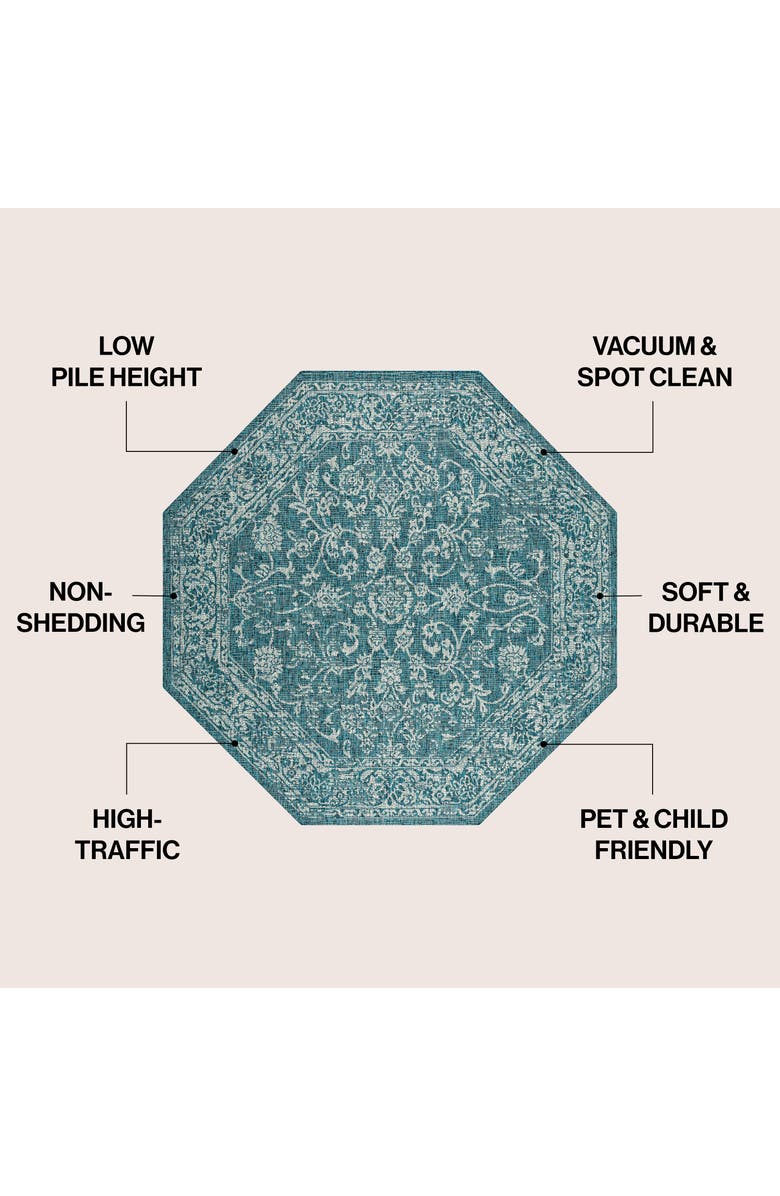 JONATHAN Y Tela Bohemian Textured Weave Floral Octagon Indoor/Outdoor Area Rug, Alternate, color, Teal/Gray