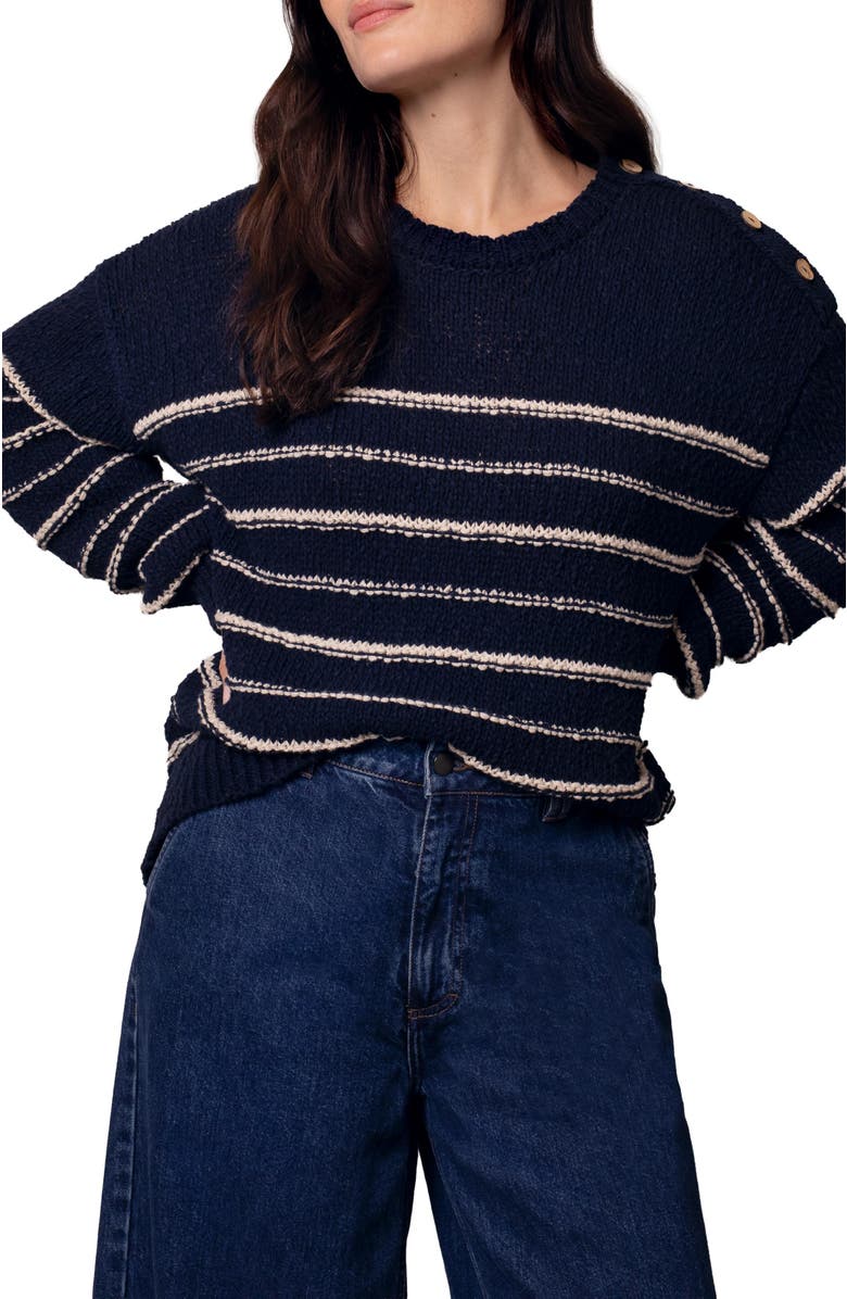 Celtic & Co. Linen Cotton Breton Sweater, Alternate, color, Navy / Ecru Stripe