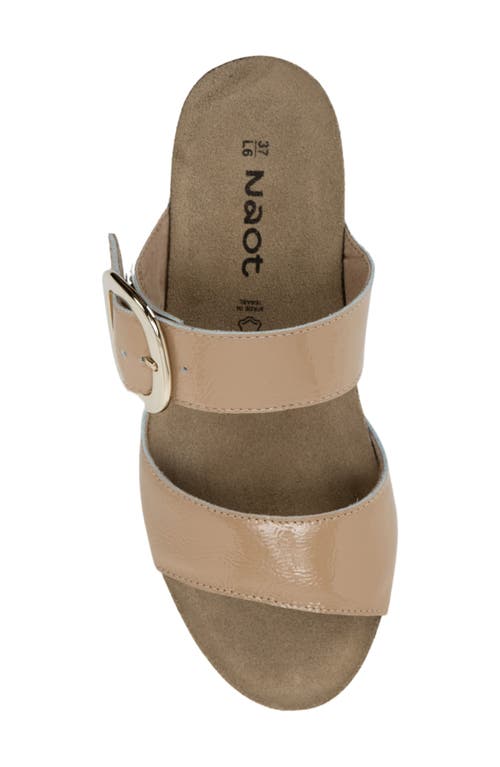 Naot Magic Wedge Sandal In Camel Crinkle Patent Leather