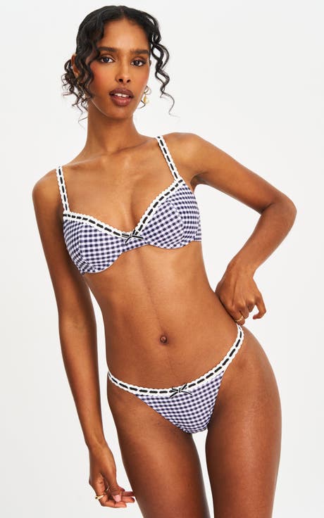 Geneva Gingham Lace Decoration Bikini Top