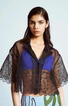 Topshop Embroidered Mesh Crop Top