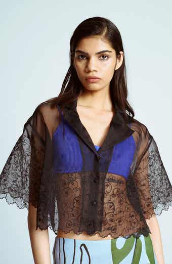 Topshop Embroidered Mesh Crop Top