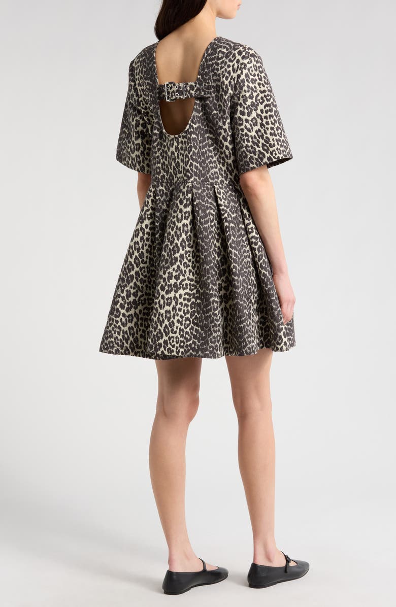 Ganni Leopard Jacquard Organic Cotton Skater Dress, Alternate, color, Leopard