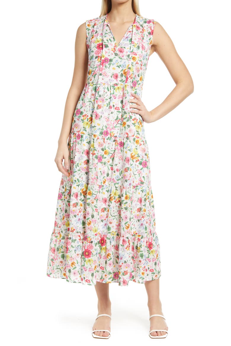 Floral Print Sleeveless Maxi Dress, Main, color, WHITE SUMMER GARDEN