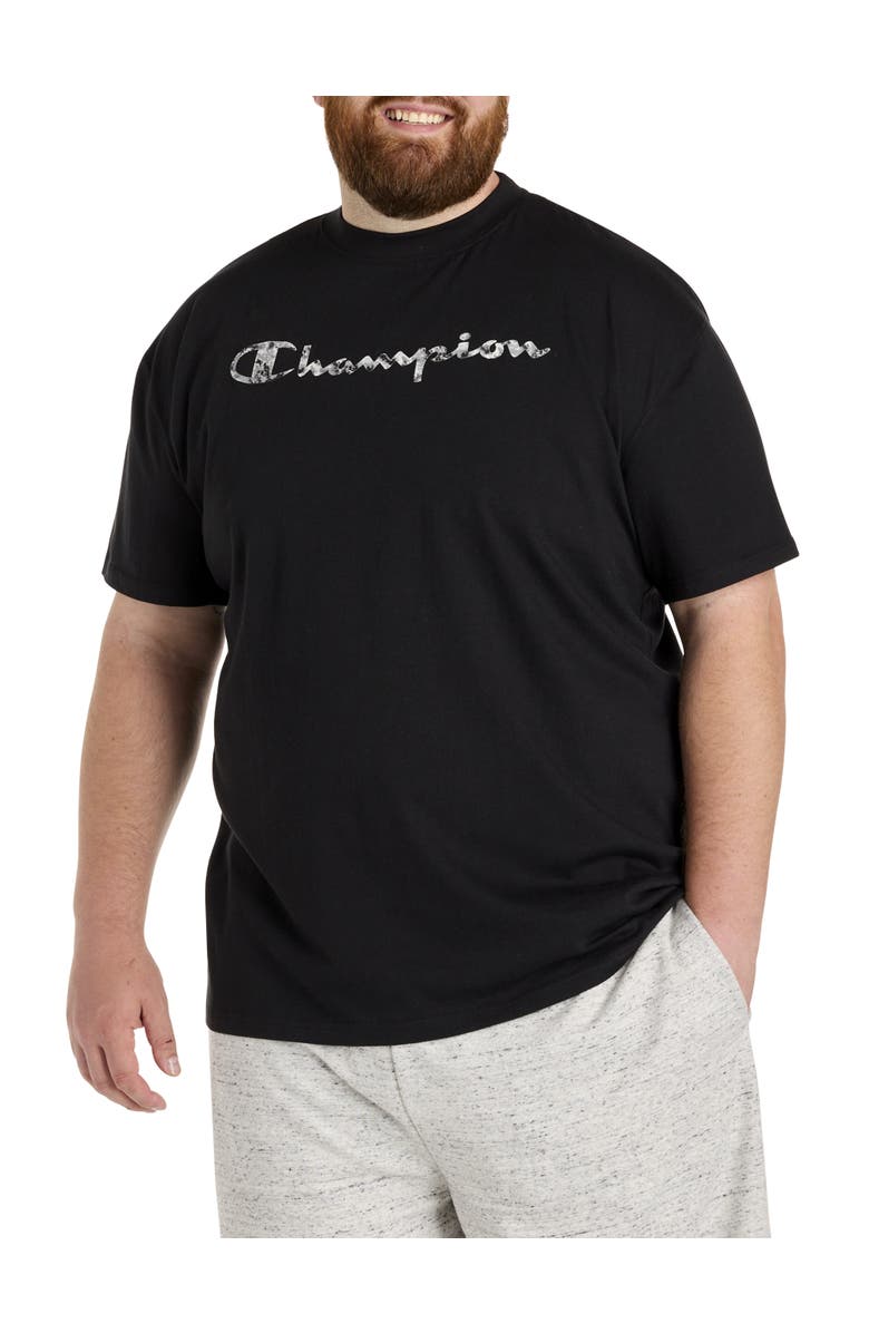 Champion Big & Tall Crackle Tonal Script T-Shirt, Main, color, Black