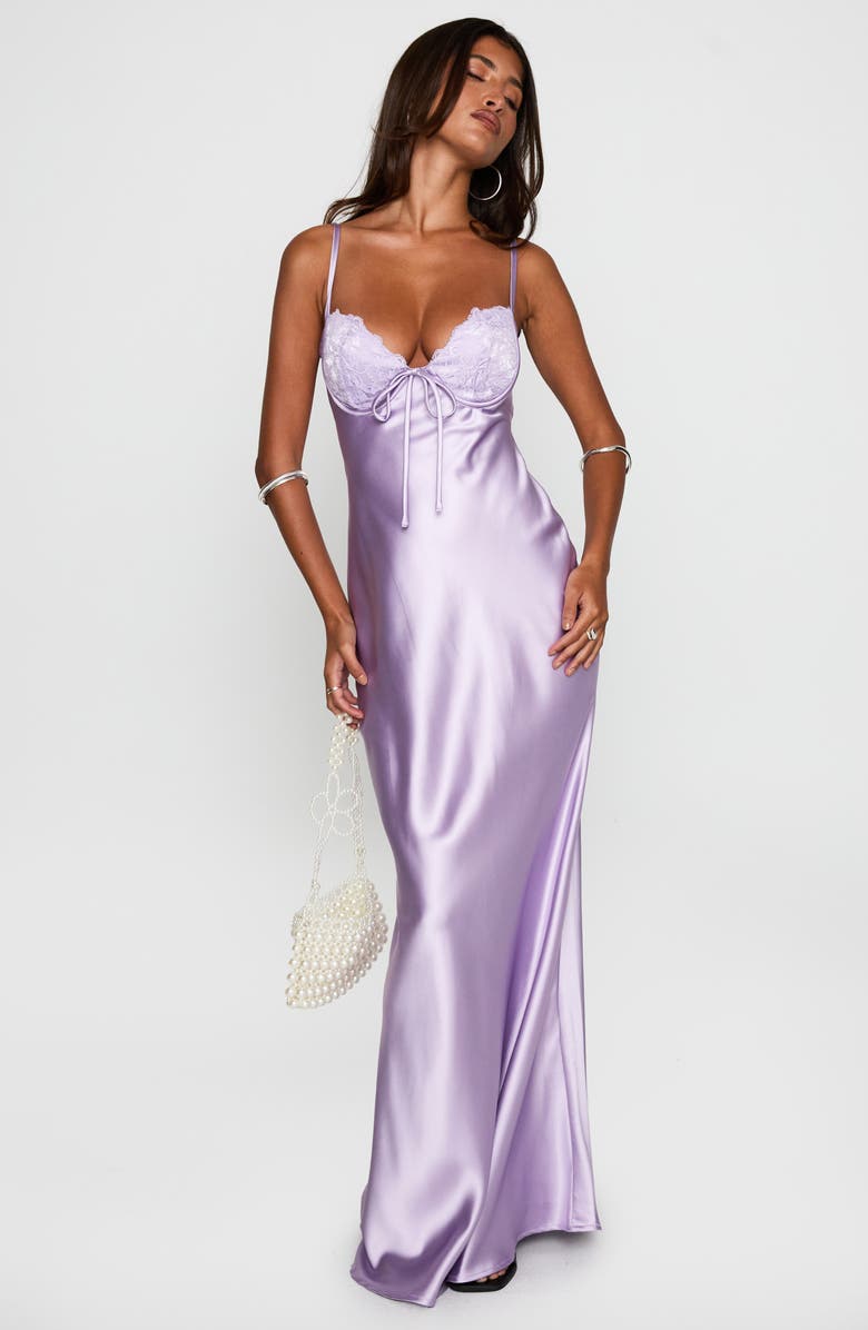 Princess Polly Fadyen Bias Cut Satin Maxi Dress, Alternate, color, Lilac