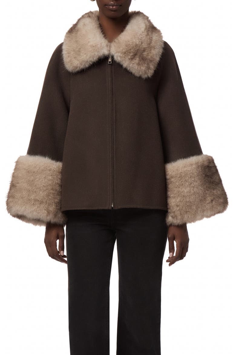 Judie Faux Fur Trim Coat, Main, color, BROWN/ GREY MINK