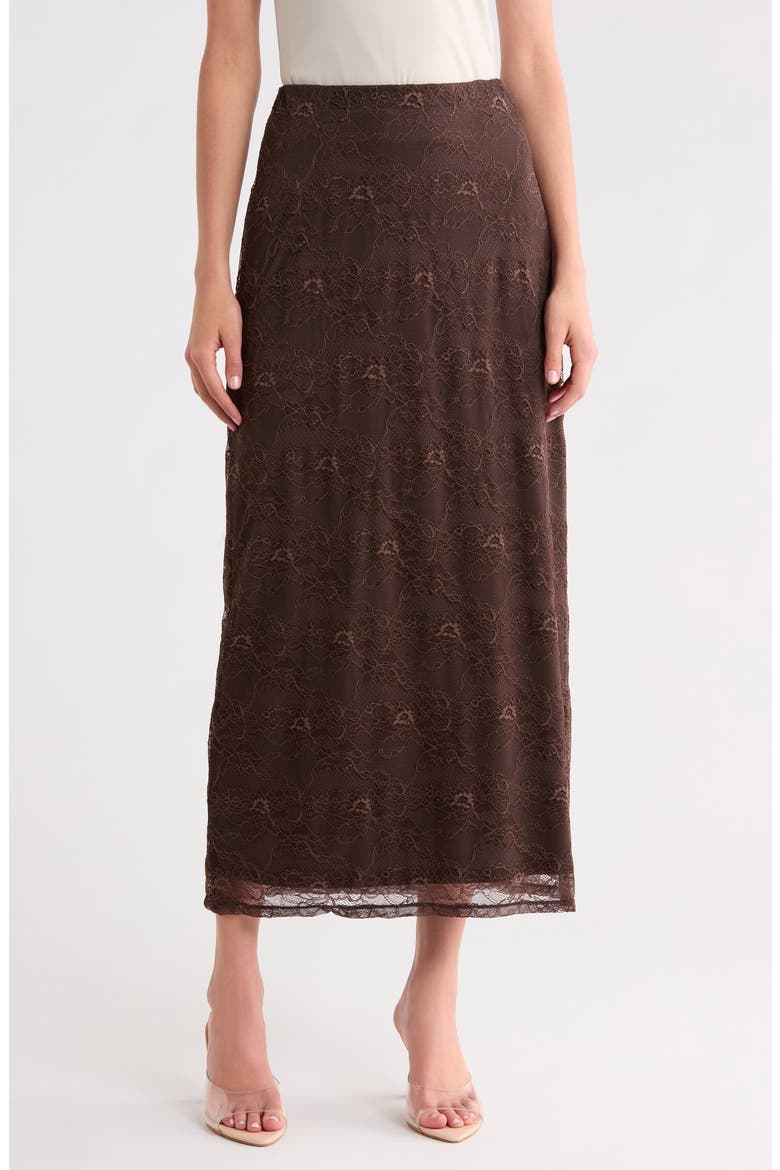 Floral Lace Midi Skirt, Main, color, CALL ME CHOCOLATE