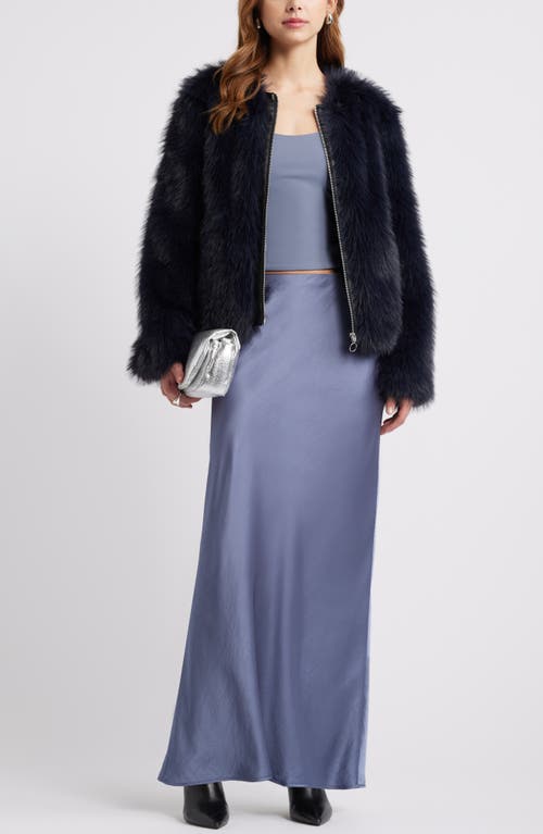 Open Edit Faux Fur Crop Jacket In Navy Blazer