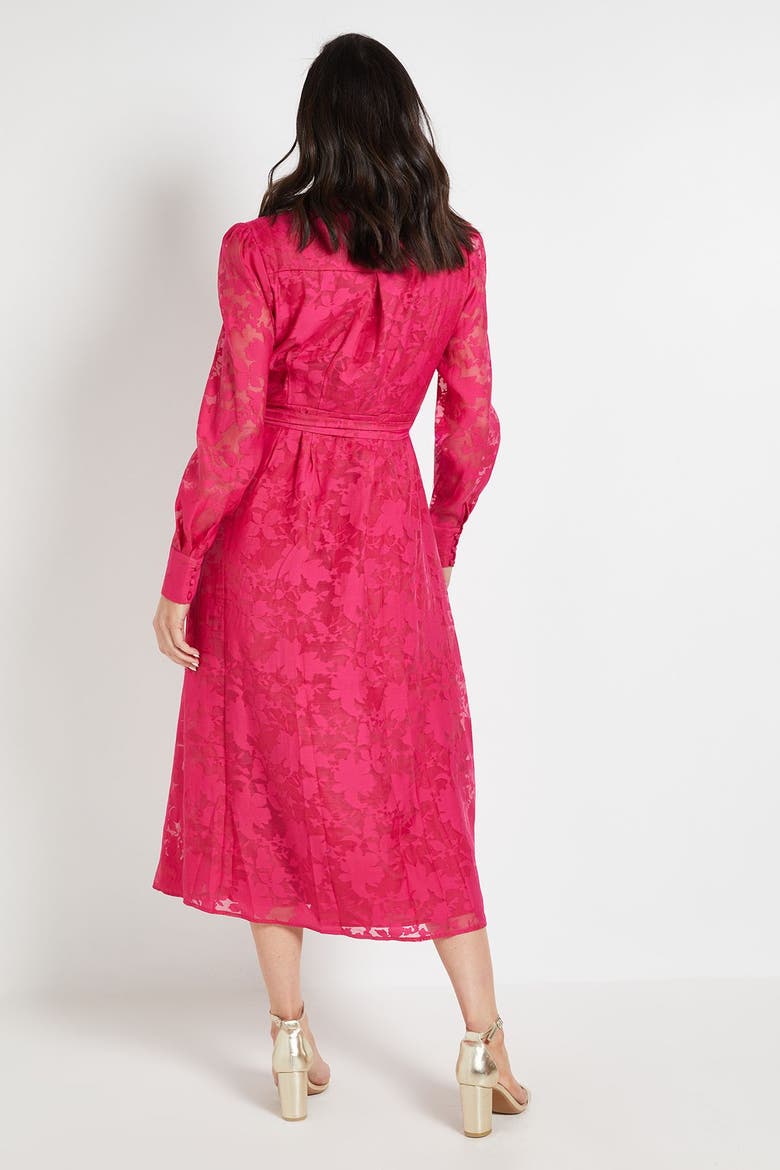 Floral Organza Belted Midi Dress, Alternate, color, Pink