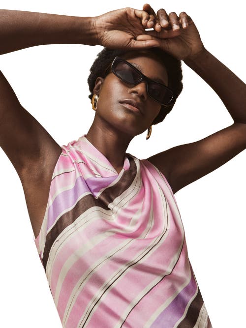 Ro&zo Womens Pink Phoebe Stripe Cowl-neck Satin Maxi Dress In Pink