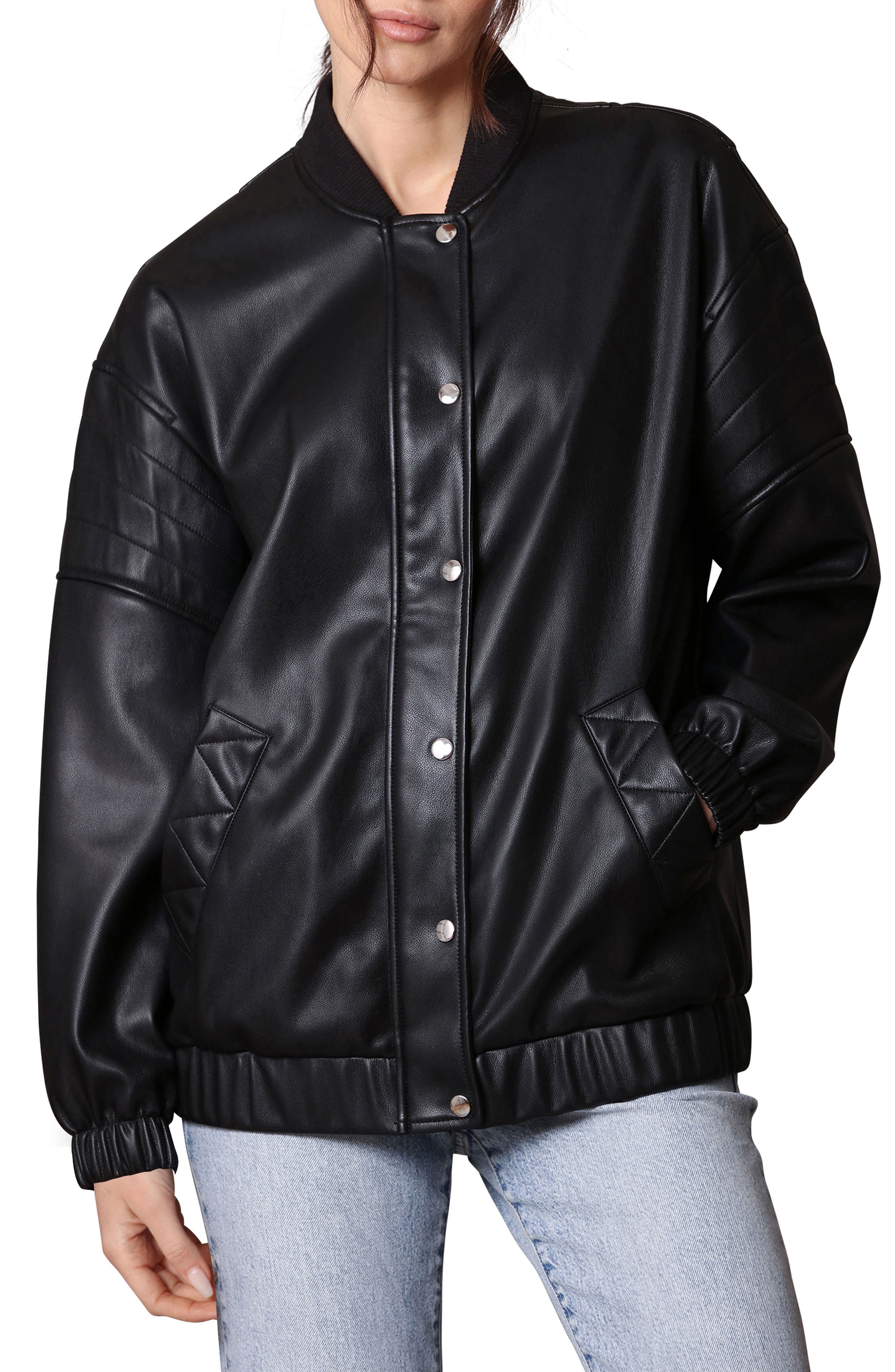 Avec Les Filles Relaxed Fit Faux-Ever Leather™ Bomber Jacket