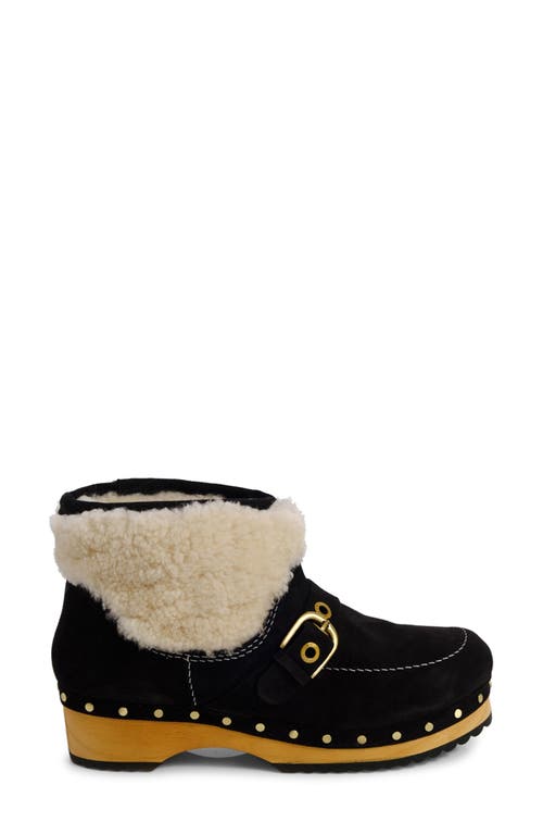 Free People Oak Faux Shearling Clog Bootie In Black Suede