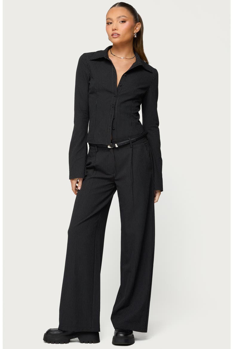 Pinstripe Tailored Button-Up Shirt, Alternate, color, BLACK