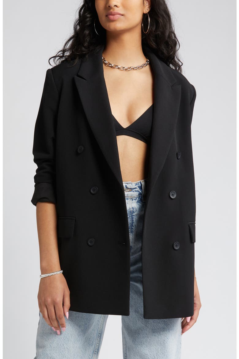 Oversize Double Breasted Blazer, Alternate, color, BLACK