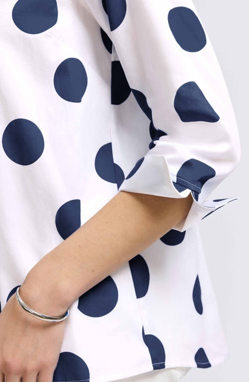 Foxcroft Agnes Polka Dot Cotton Popover Top In White/navy