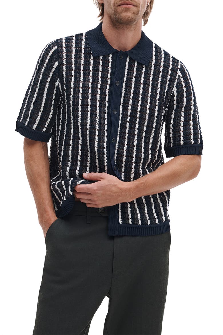 Dalton Texture Knit Short Sleeve Button-Up Shirt, Main, color, NAVY MULTI