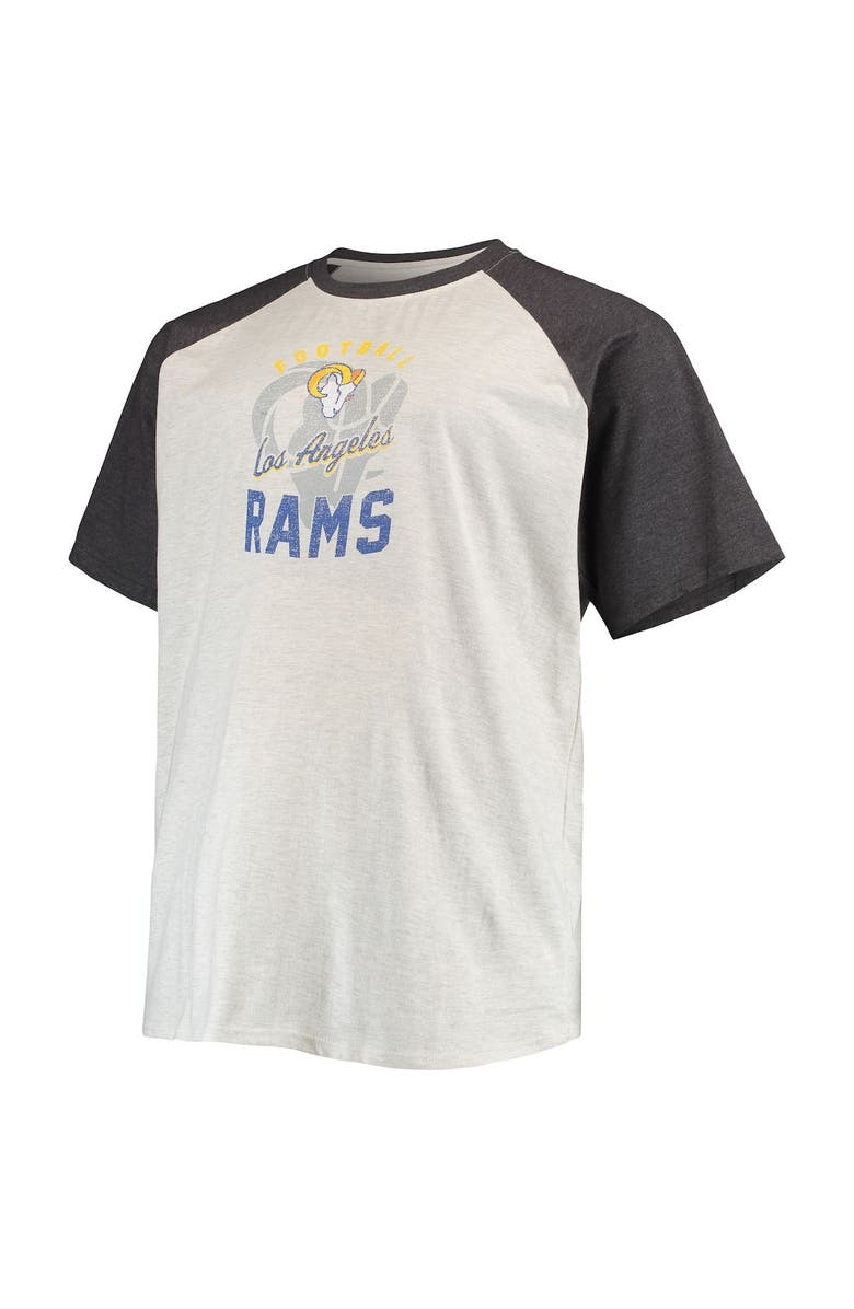 PROFILE Men's Oatmeal/Heathered Charcoal Los Angeles Rams Big & Tall Raglan T-Shirt, Alternate, color, 