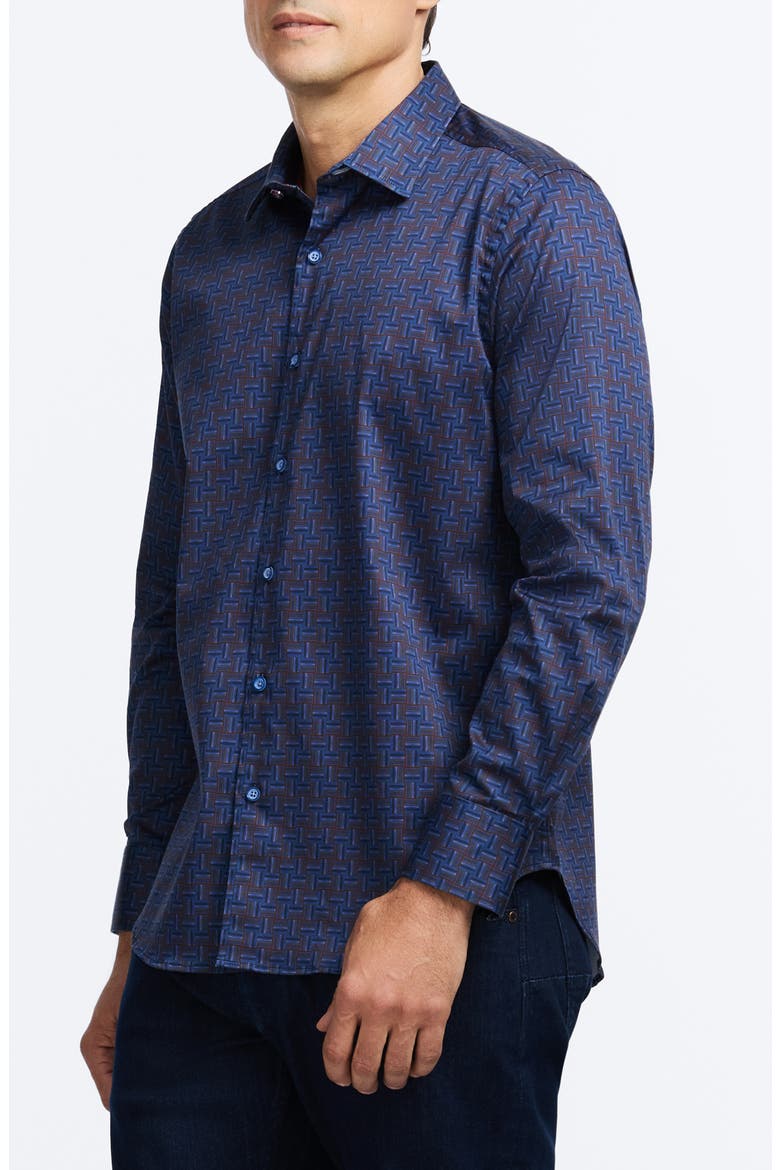 Talbot Geometric Print Stretch Cotton Button-Up Shirt, Alternate, color, BLUE MULTI