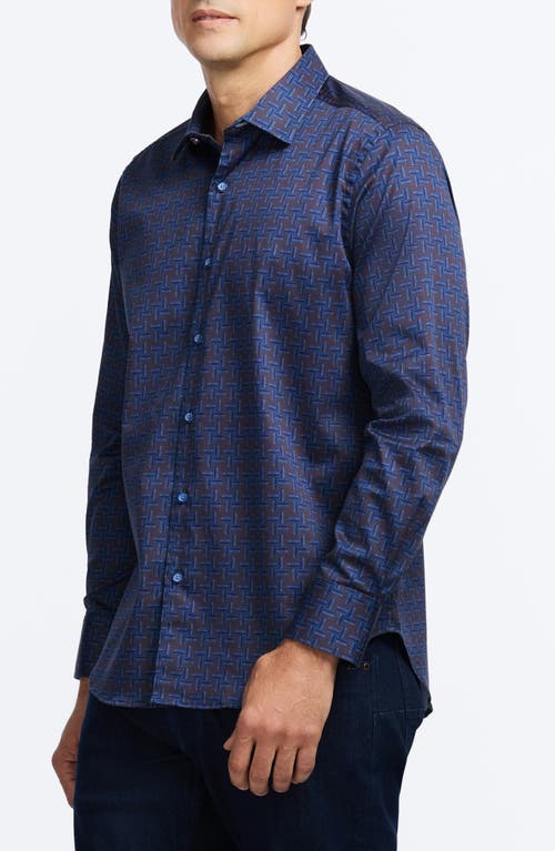 Robert Graham Talbot Geometric Print Stretch Cotton Button-up Shirt In Blue
