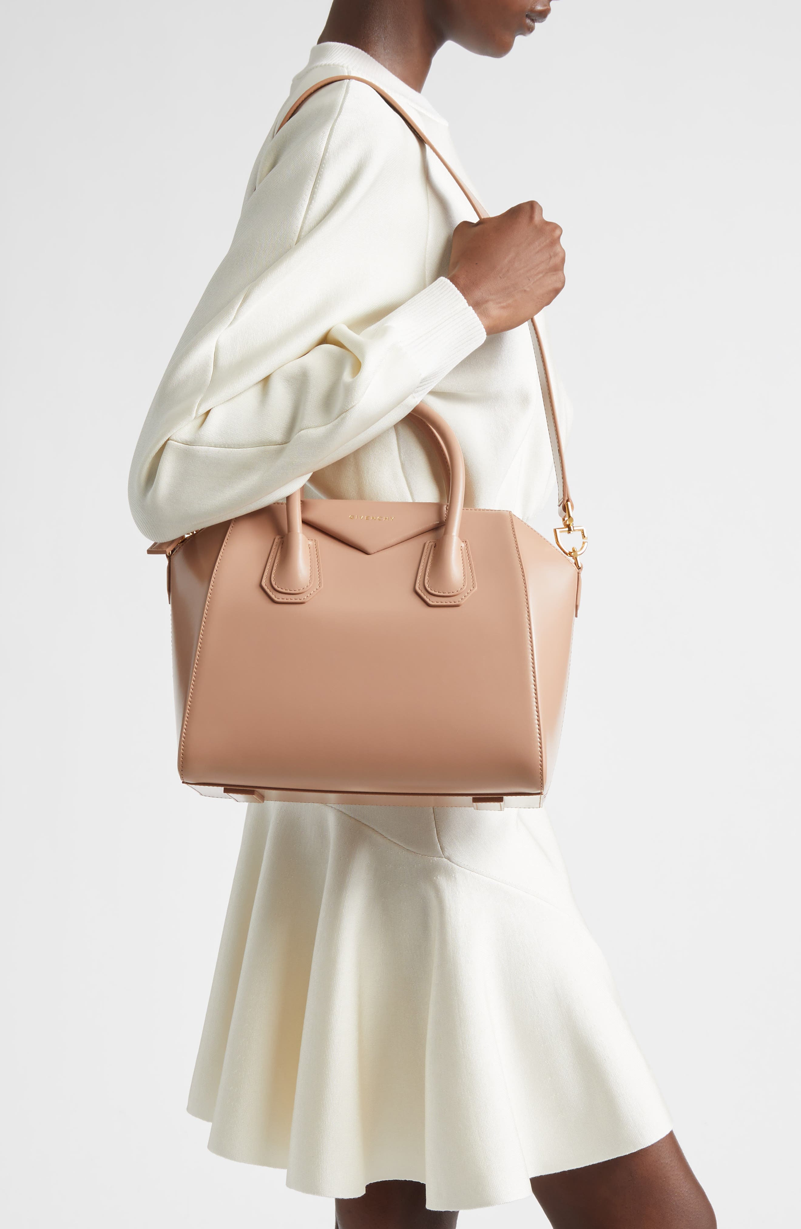 Small Antigona Leather Satchel, Alternate, color, BLUSH PINK