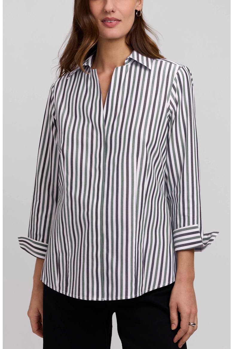 Taylor Stripe Cotton Button-Up Shirt, Main, color, OLIVE GREEN/ MULTI