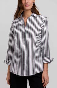 Foxcroft Taylor Stripe Cotton Button-Up Shirt