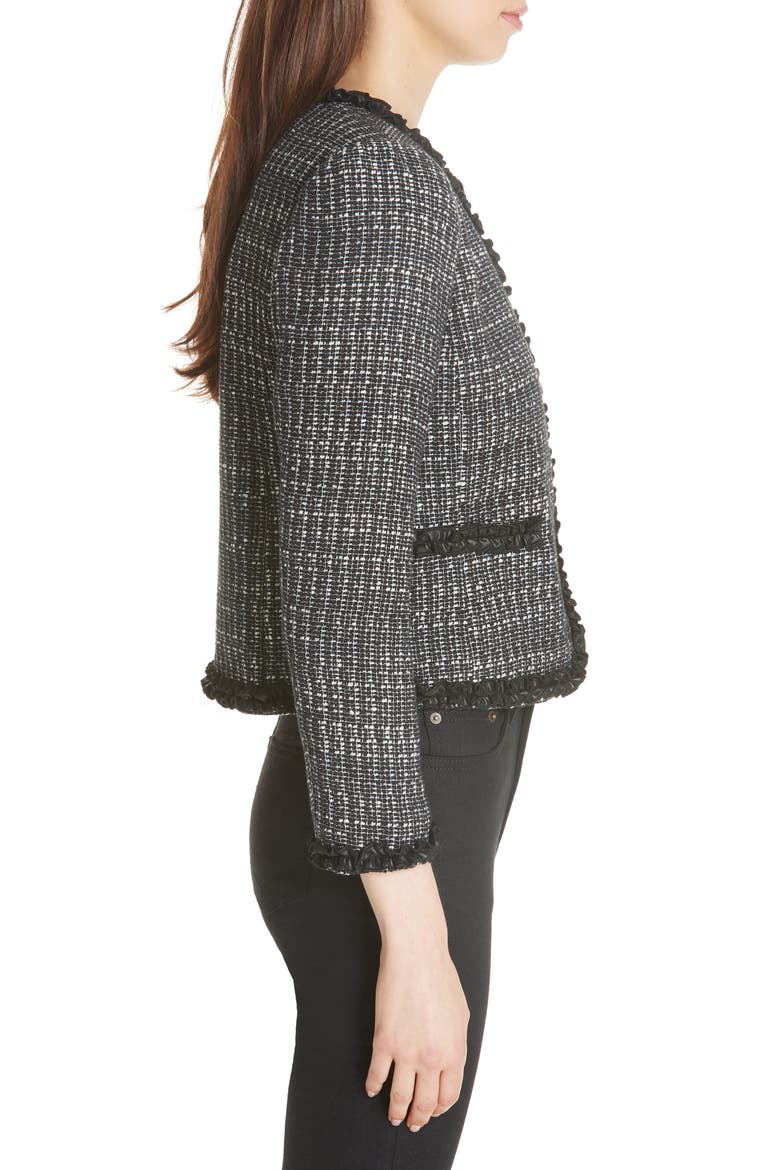 Ruffle Trim Tweed Jacket, Alternate, color, BLACK COMBO