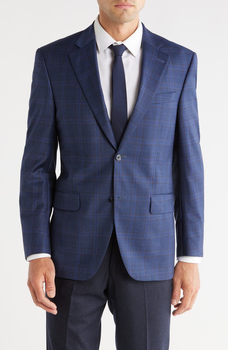 Peter Millar Blue Plaid Wool Blazer, Main, color, Blue
