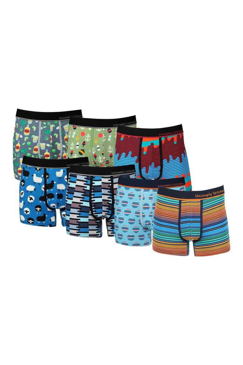 7-Pack Assorted Stretch Cotton Trunks, Main, color, BLUE MULTI