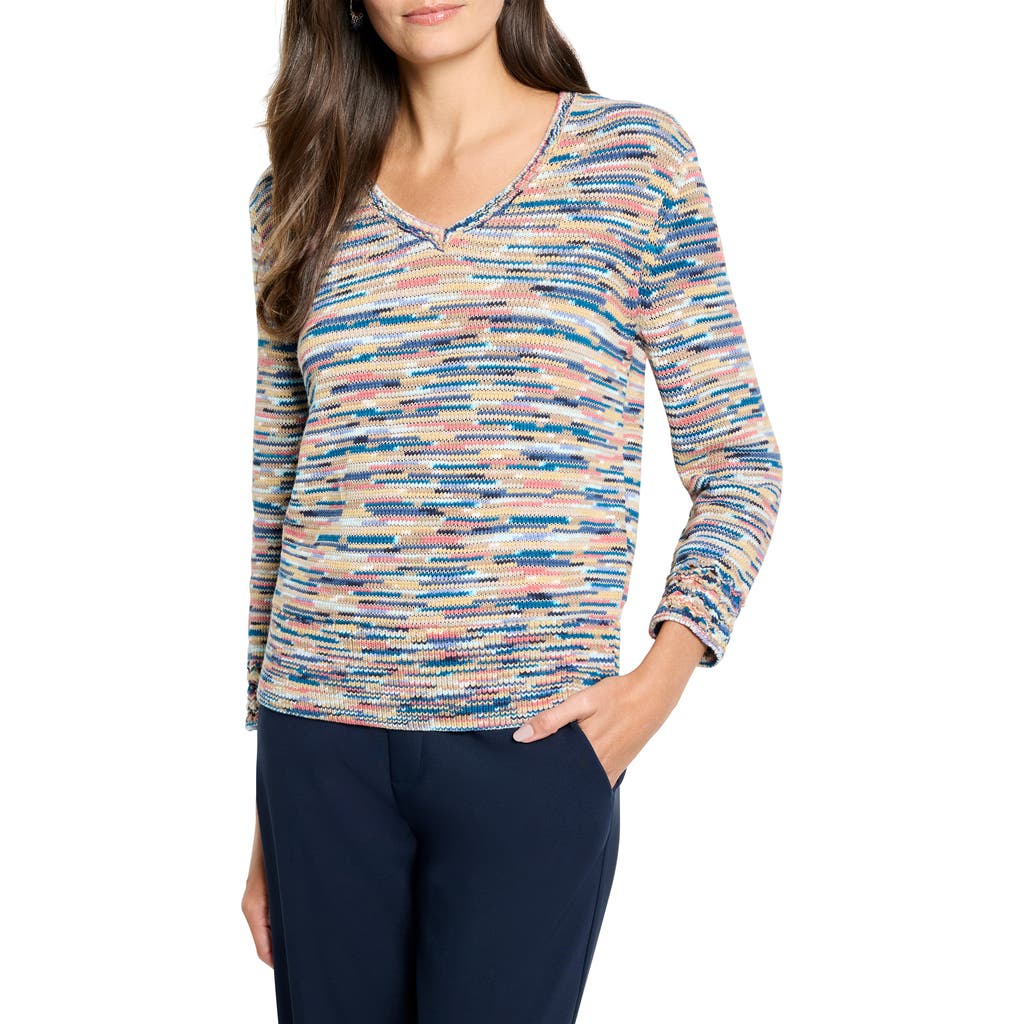 Nic + Zoe Nic+zoe Mix Fringe Space Dye Sweater In Blue