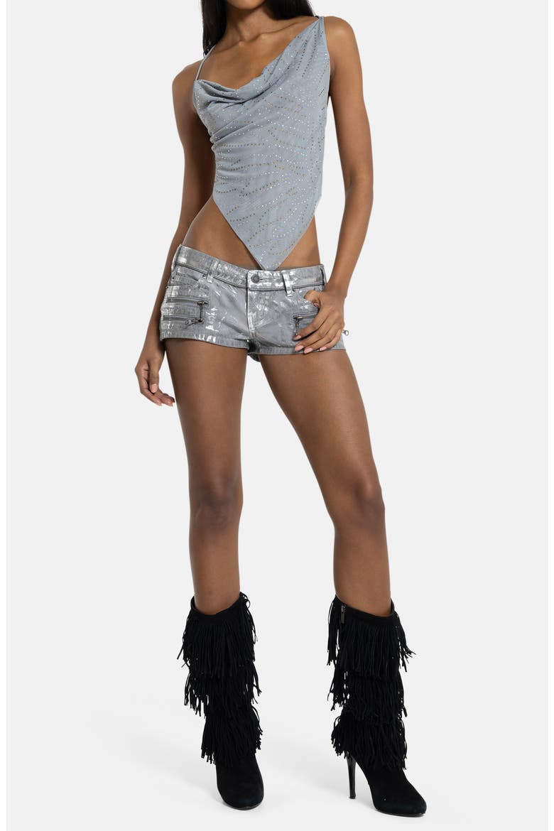 Rhinestone Cowl Neck Open Back Top, Alternate, color, GREY