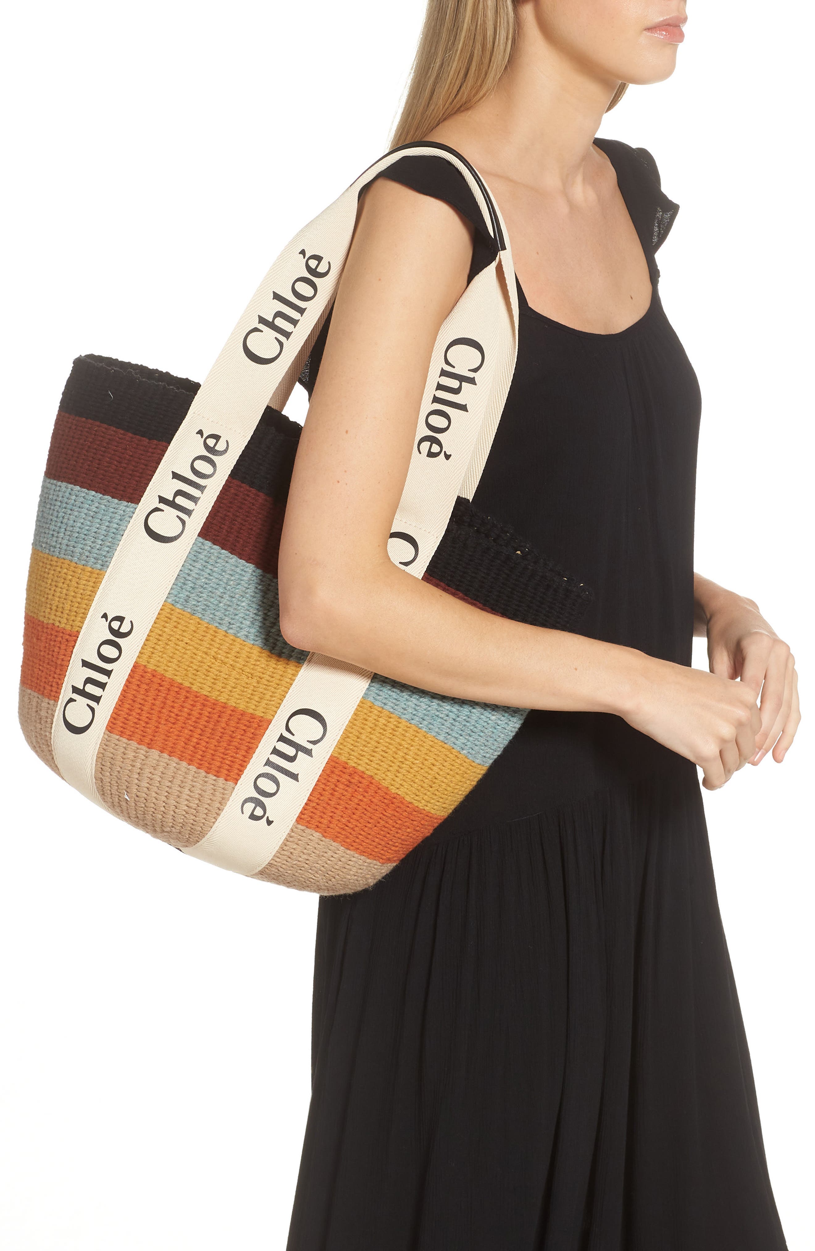 Chloé x Mifuko Large Woody Stripe Basket Tote, Alternate, color, 
