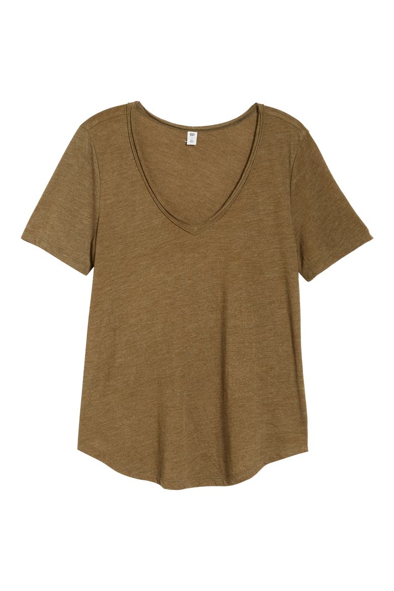 Raw Edge V-Neck Tee, Alternate, color, OLIVE ITALY