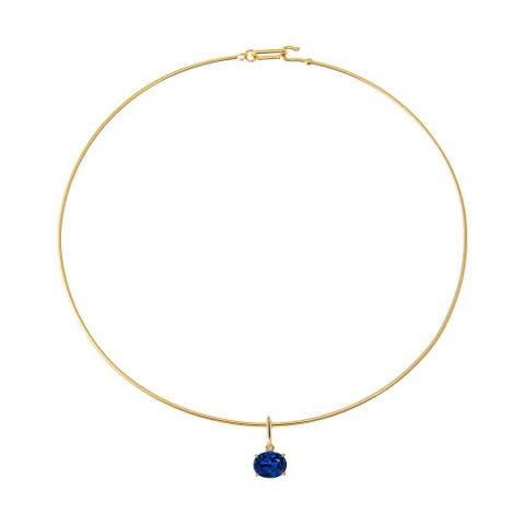 Colored CZ Oval Charm Solid Thin Wire Choker Necklace
