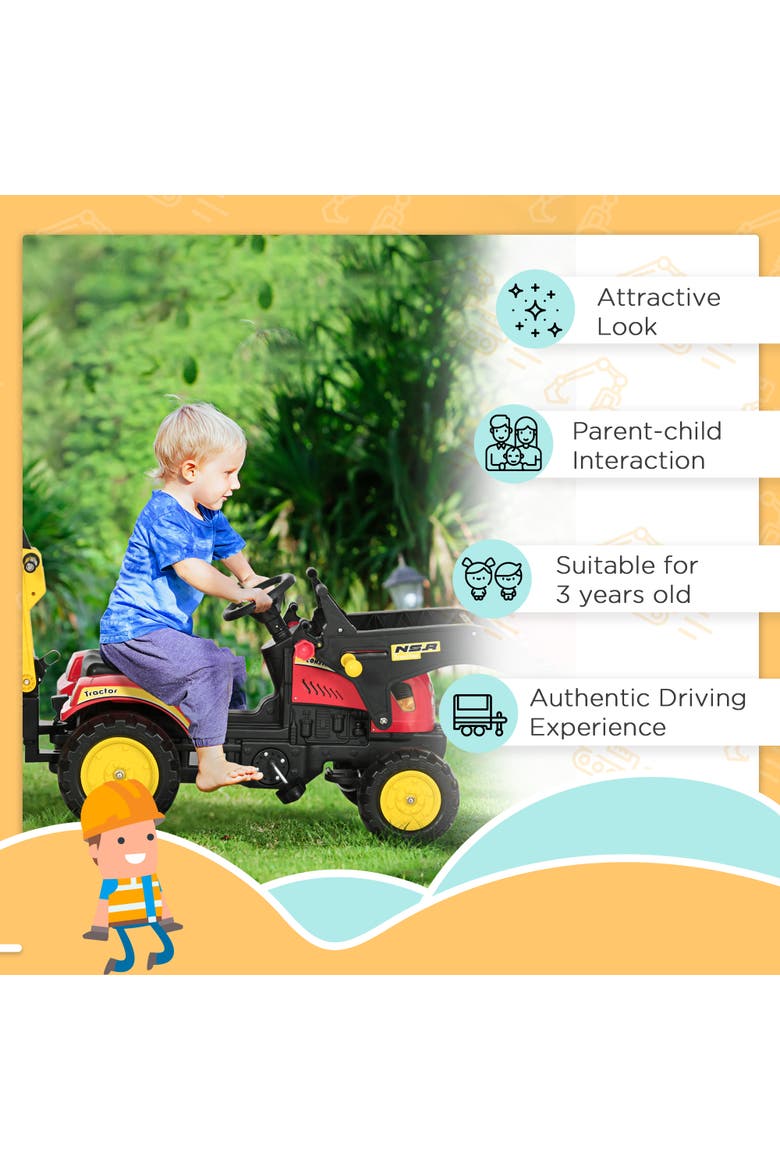 3 in1 Kids Ride On Bulldozer with 6 Wheels, Controllable Cargo Trailer, Easy Pedal, Alternate, color, Red