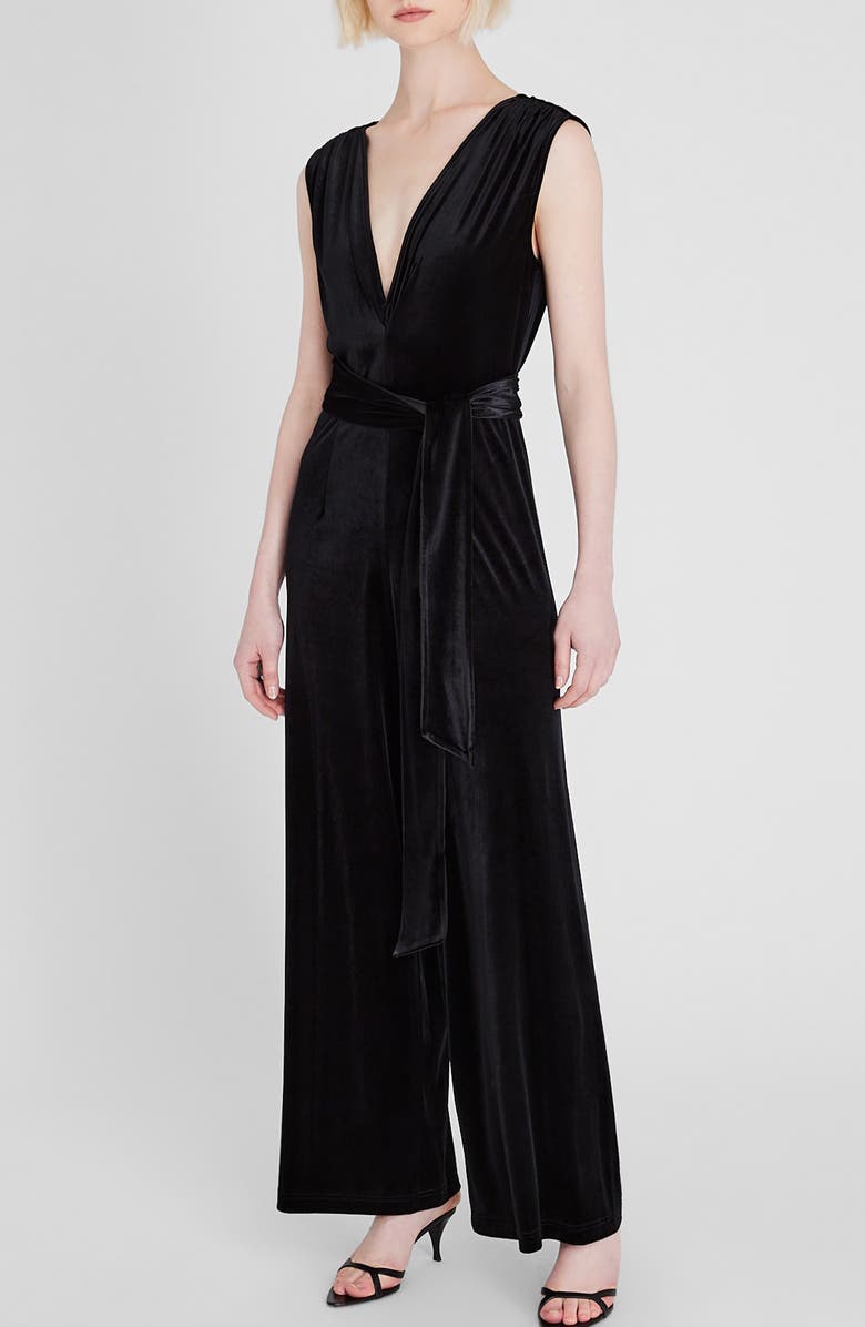 Club Monaco Tie Waist Sleeveless Velvet Jumpsuit, Alternate, color, 