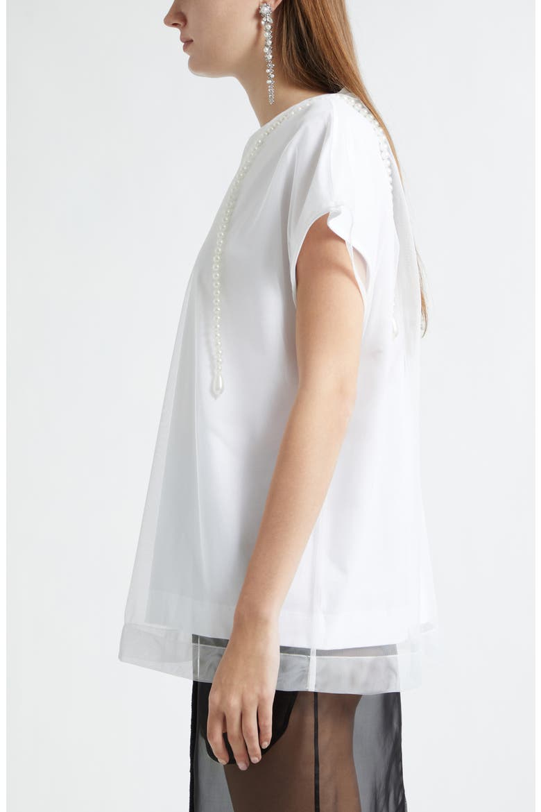 Pearl Trim Layered Liquid T-Shirt, Alternate, color, WHITE/ WHITE/ PEARL